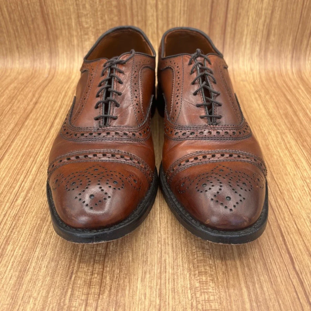 Allen Edmonds Strand Oxford Mens 9 D Brown Leather Brogue Cap Toe Dress Shoes